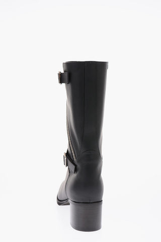 Leather AFTER Biker Boots with Buckles and Zip Fastening 6cm