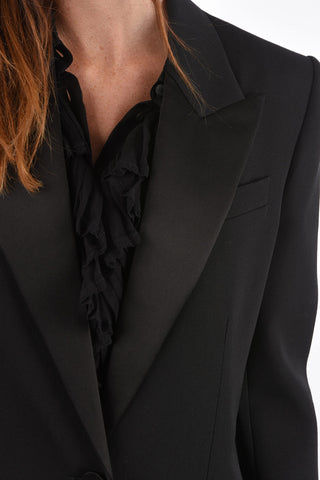 1 Button Long Blazer with Satin Peak Lapel