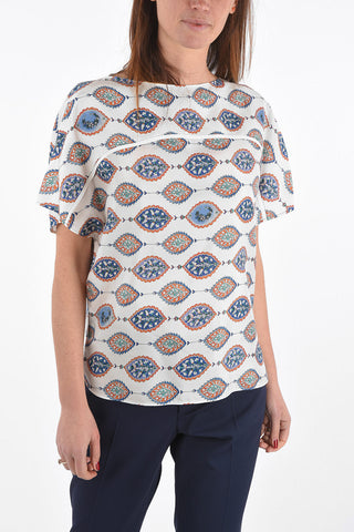 Silk Floral Patterned Top with Side Slits