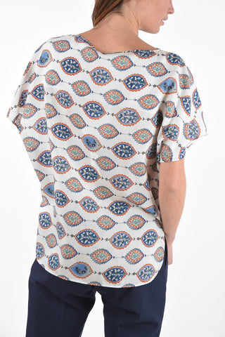 Silk Floral Patterned Top with Side Slits