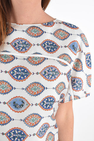 Silk Floral Patterned Top with Side Slits