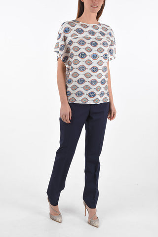 Silk Floral Patterned Top with Side Slits