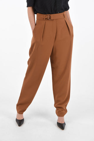 Single Pleated Pants with Belt Loops and Matched Belt