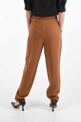 Single Pleated Pants with Belt Loops and Matched Belt