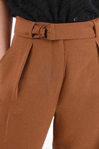 Single Pleated Pants with Belt Loops and Matched Belt
