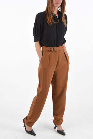 Single Pleated Pants with Belt Loops and Matched Belt
