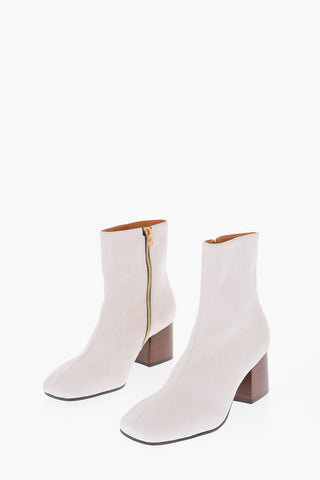 6.5cm suede leather ankle boots with side zip