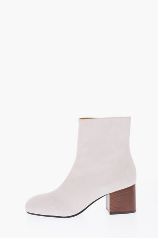 6.5cm suede leather ankle boots with side zip