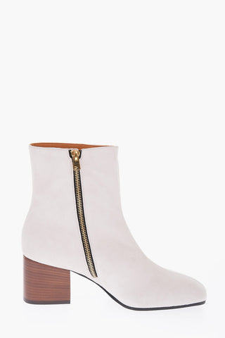 6.5cm suede leather ankle boots with side zip