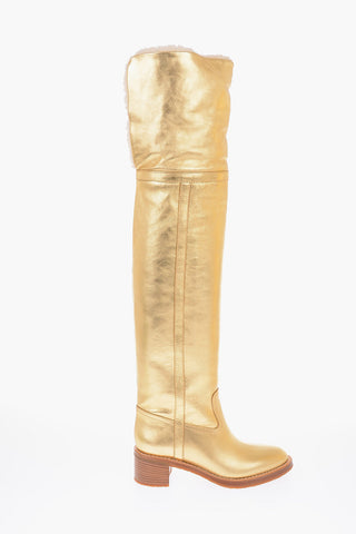 Metalized leather FOLCO 6cm Over-the-knee boots with Shearling Detail