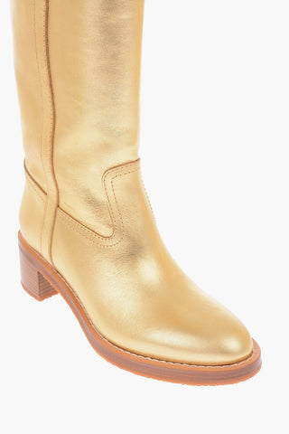 Metalized leather FOLCO 6cm Over-the-knee boots with Shearling Detail