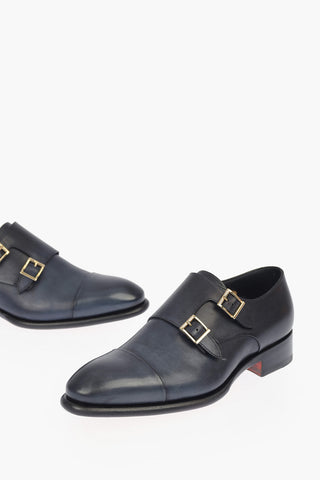 Scarpe Monk a doppia fibbia in pelle