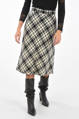 High-waisted Shetland Check Midi Skirt