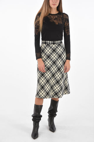 High-waisted Shetland Check Midi Skirt