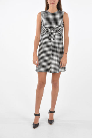Sleeveless Gingham Short Dress with Bow