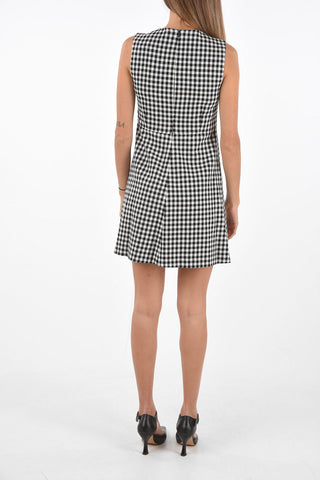 Sleeveless Gingham Short Dress with Bow