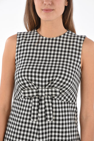 Sleeveless Gingham Short Dress with Bow