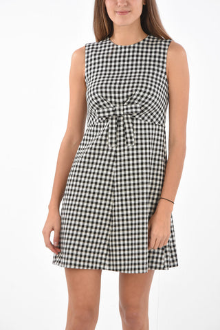 Sleeveless Gingham Short Dress with Bow