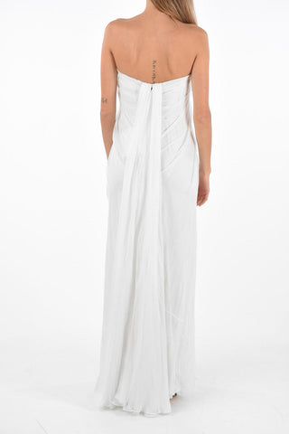 Long Draped Silk Dress with Sweetheart Neckline