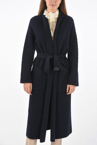 Cappotto in Cashmere con Tasche a Toppa e Cintura