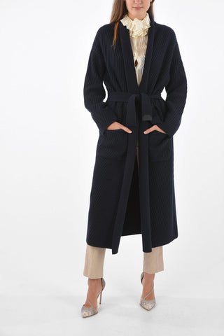 Cappotto in Cashmere con Tasche a Toppa e Cintura