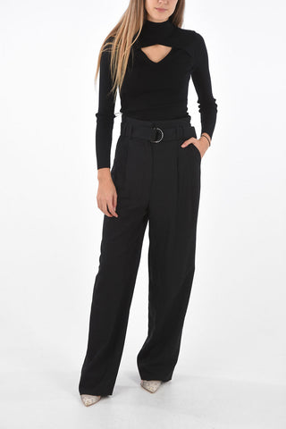 Double-pleated Houndstooth Pants with Belt