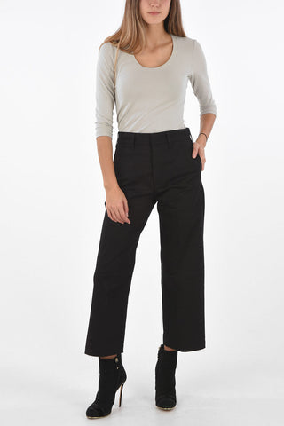 pantalone flare a vita alta con tasca diagonale