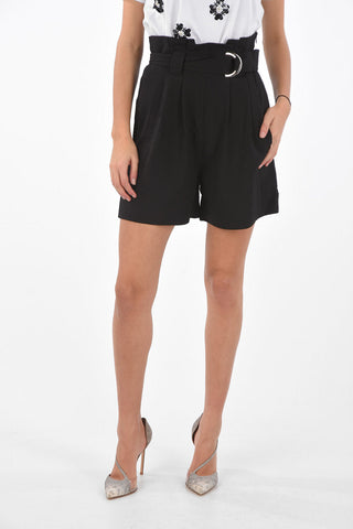 high-rise waist double pleat shorts with belt