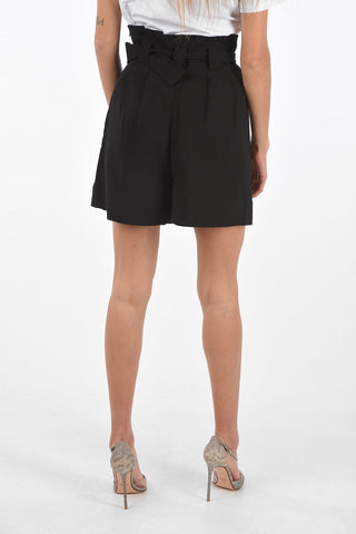 high-rise waist double pleat shorts with belt