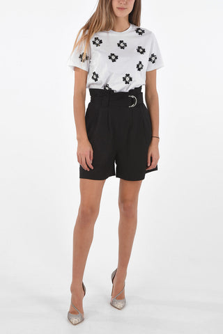 high-rise waist double pleat shorts with belt