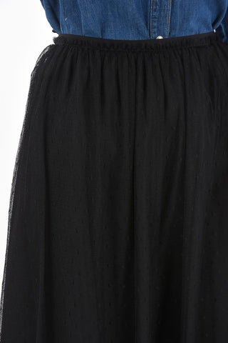 Flared Midi Skirt with Pleated Polka Dot Tulle Outer Layer