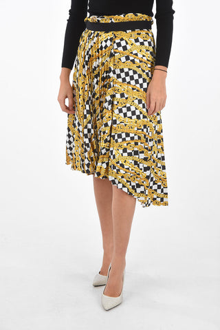 Asymmetric Pleated Skirt with Multicolor Pattern and Side Zip