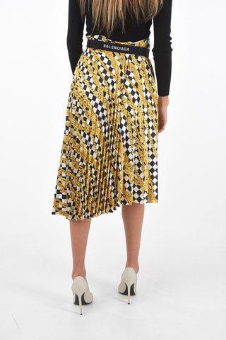 Asymmetric Pleated Skirt with Multicolor Pattern and Side Zip