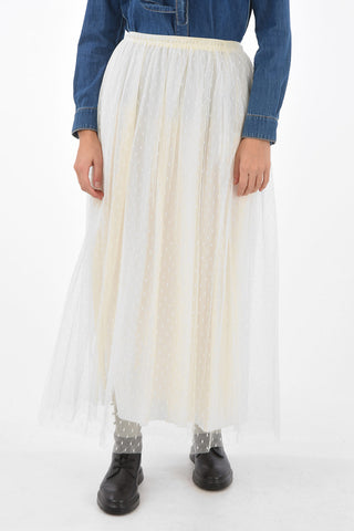 Flared Midi Skirt with Pleated Polka Dot Tulle Outer Layer