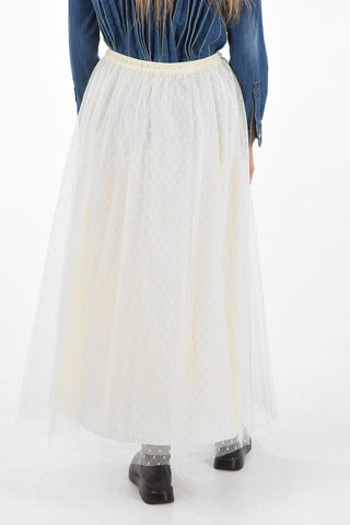 Flared Midi Skirt with Pleated Polka Dot Tulle Outer Layer