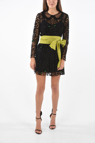 Animalier Point d'Esprit Tulle Flared Dress with Belt