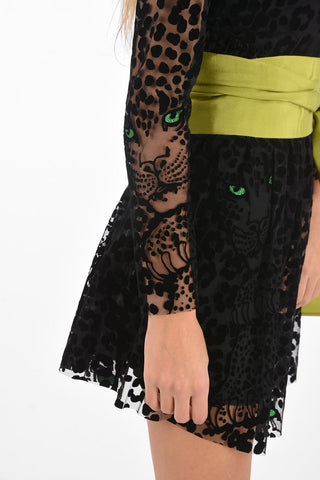 Animalier Point d'Esprit Tulle Flared Dress with Belt