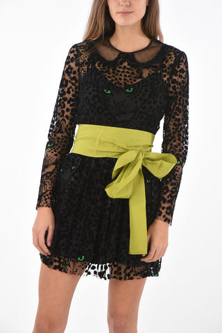 Animalier Point d'Esprit Tulle Flared Dress with Belt