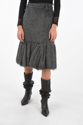 Alpaca and Silk Midi Skirt with Bubble Bottom
