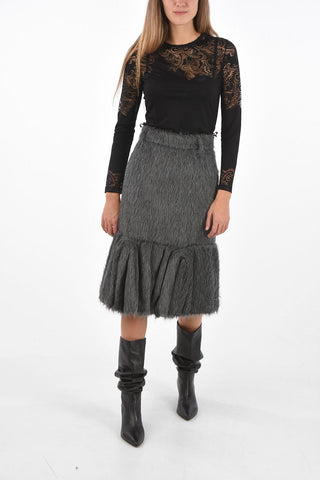 Alpaca and Silk Midi Skirt with Bubble Bottom