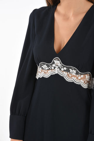 Vestito Sopra al Ginocchio con Scollo a V e Dettagli in Pizzo