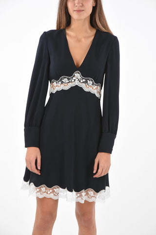 Vestito Sopra al Ginocchio con Scollo a V e Dettagli in Pizzo