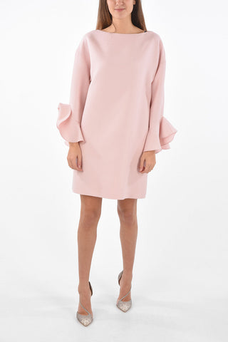 Wool and Silk Dress with Sleeve Ruffles
