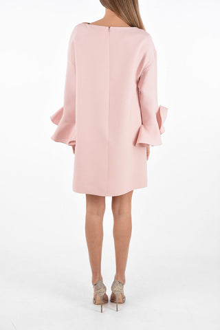Wool and Silk Dress with Sleeve Ruffles