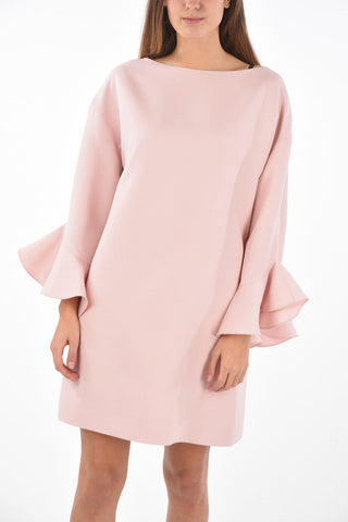 Wool and Silk Dress with Sleeve Ruffles
