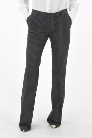 Pantaloni in Lana Vergine Gessati in Lurex