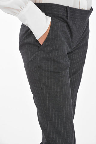Pantaloni in Lana Vergine Gessati in Lurex