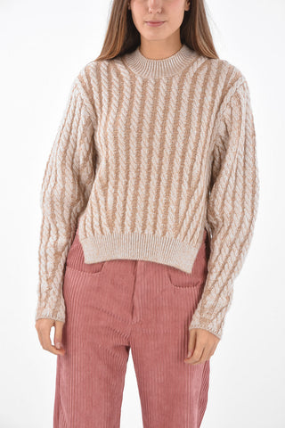 Crew Neck Aran Pullover with Side Splits
