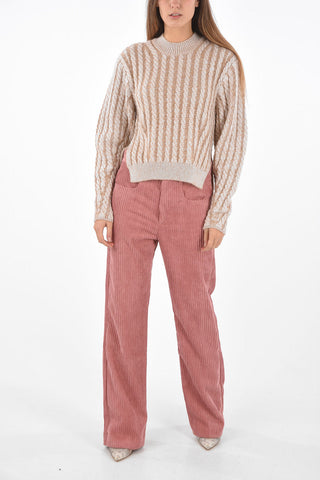 Crew Neck Aran Pullover with Side Splits