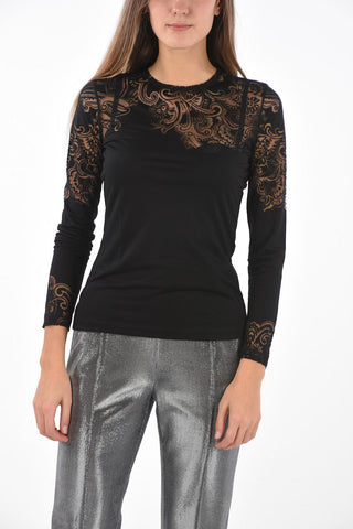 Long-sleeved T-Shirt with Lace-effect Paisley Motif